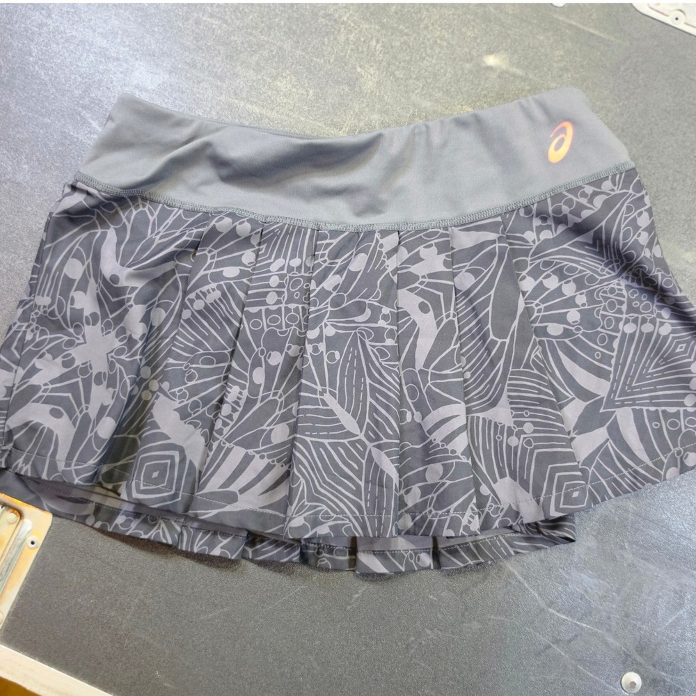 Asics MotionDry Grey Butterfly Print Pleated Athletic Tennis Skort Womens Medium